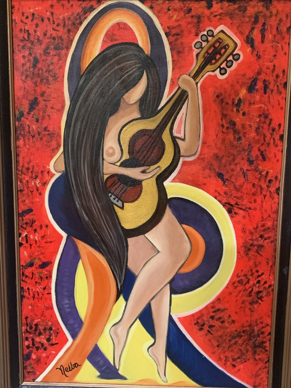 Ella Vibrant Red & Yellow Guitarist Painting